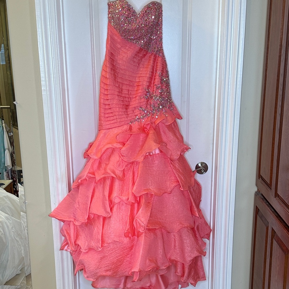 Night Moves Prom Collection Coral Ruffled Gown